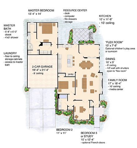 Bungalow, Cottage, Craftsman House Plan 56582 with 3 Beds, 2 Baths, 2 Car Garage First Level Plan