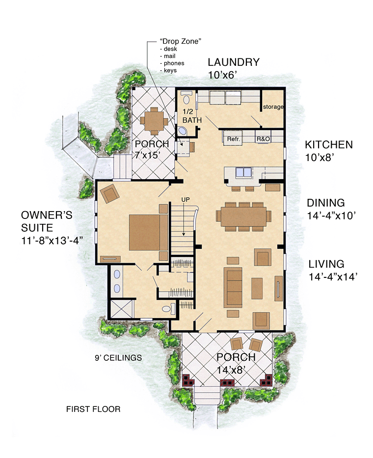 Cottage, Farmhouse, Traditional House Plan 56586 with 3 Beds, 3 Baths Level One