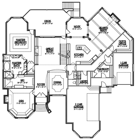 Country, European, Tudor House Plan 56600 with 5 Beds, 6 Baths, 3 Car Garage First Level Plan
