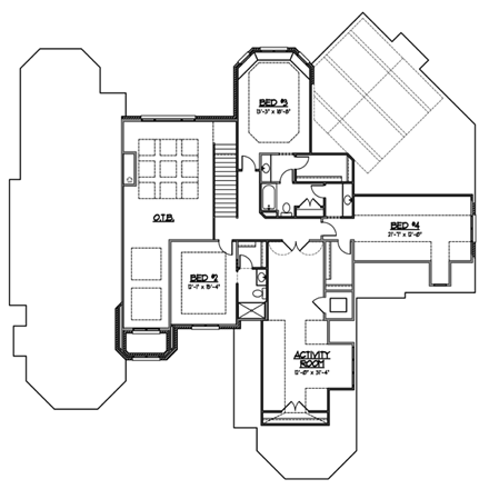 Country, European, Tudor House Plan 56600 with 5 Beds, 6 Baths, 3 Car Garage Second Level Plan