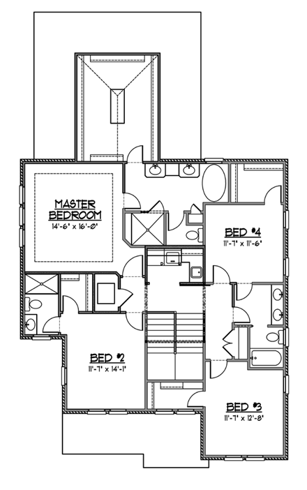European House Plan 56603 with 4 Beds, 5 Baths, 2 Car Garage Second Level Plan
