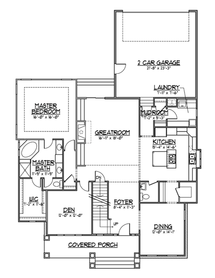 Bungalow, Craftsman House Plan 56605 with 3 Beds, 3 Baths, 2 Car Garage First Level Plan