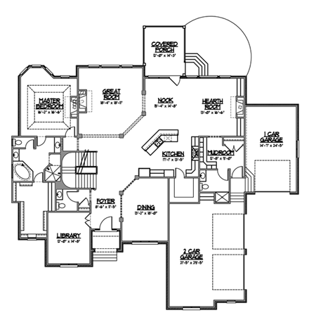 European, Tudor House Plan 56617 with 7 Beds, 6 Baths, 3 Car Garage First Level Plan