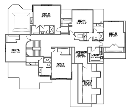 European, Tudor House Plan 56617 with 7 Beds, 6 Baths, 3 Car Garage Second Level Plan