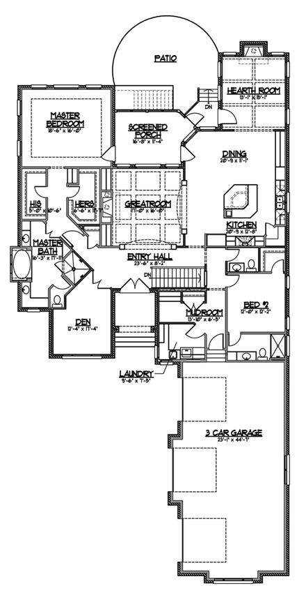 European, Tudor House Plan 56620 with 3 Beds, 4 Baths, 3 Car Garage First Level Plan
