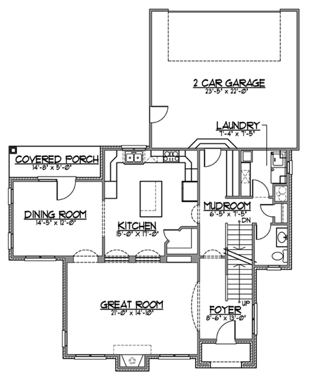 European House Plan 56622 with 3 Beds, 3 Baths, 2 Car Garage First Level Plan