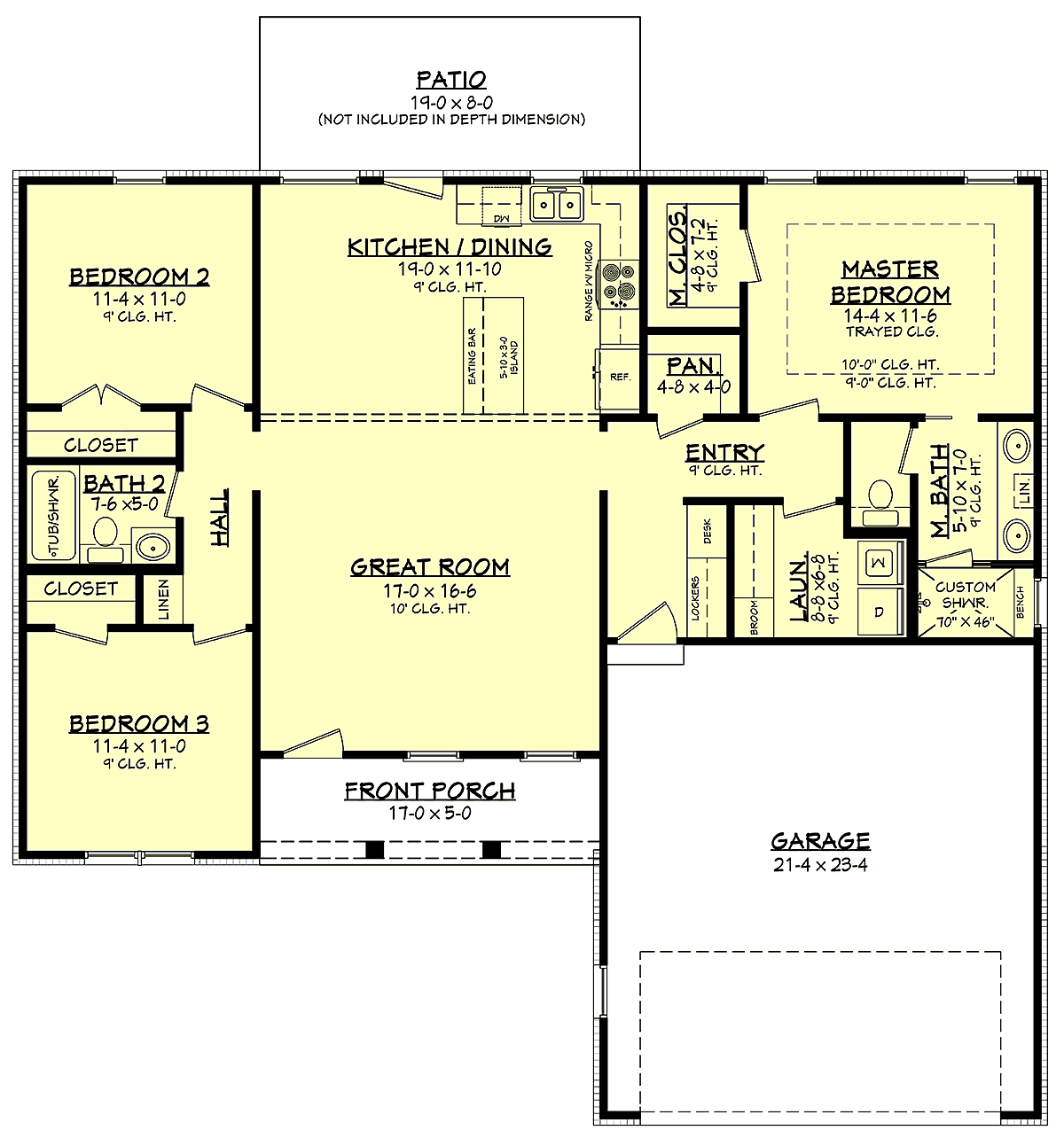 Country, Farmhouse, Traditional House Plan 56705 with 3 Beds, 2 Baths, 2 Car Garage Level One