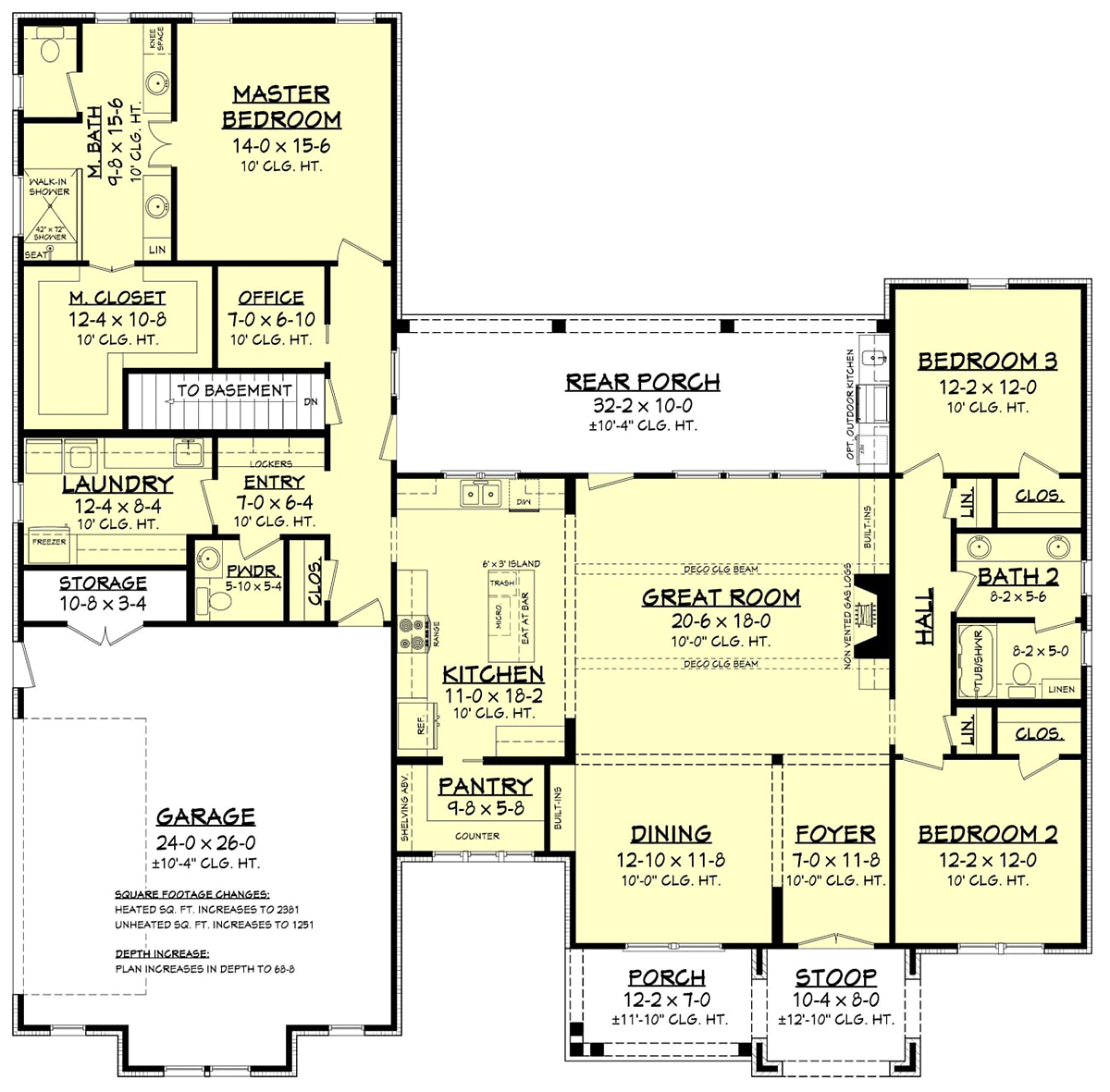 Country, Farmhouse, Ranch House Plan 56706 with 3 Beds, 3 Baths, 2 Car Garage Alternate Level One