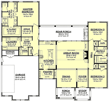 Country, Farmhouse, Ranch House Plan 56706 with 3 Beds, 3 Baths, 2 Car Garage First Level Plan