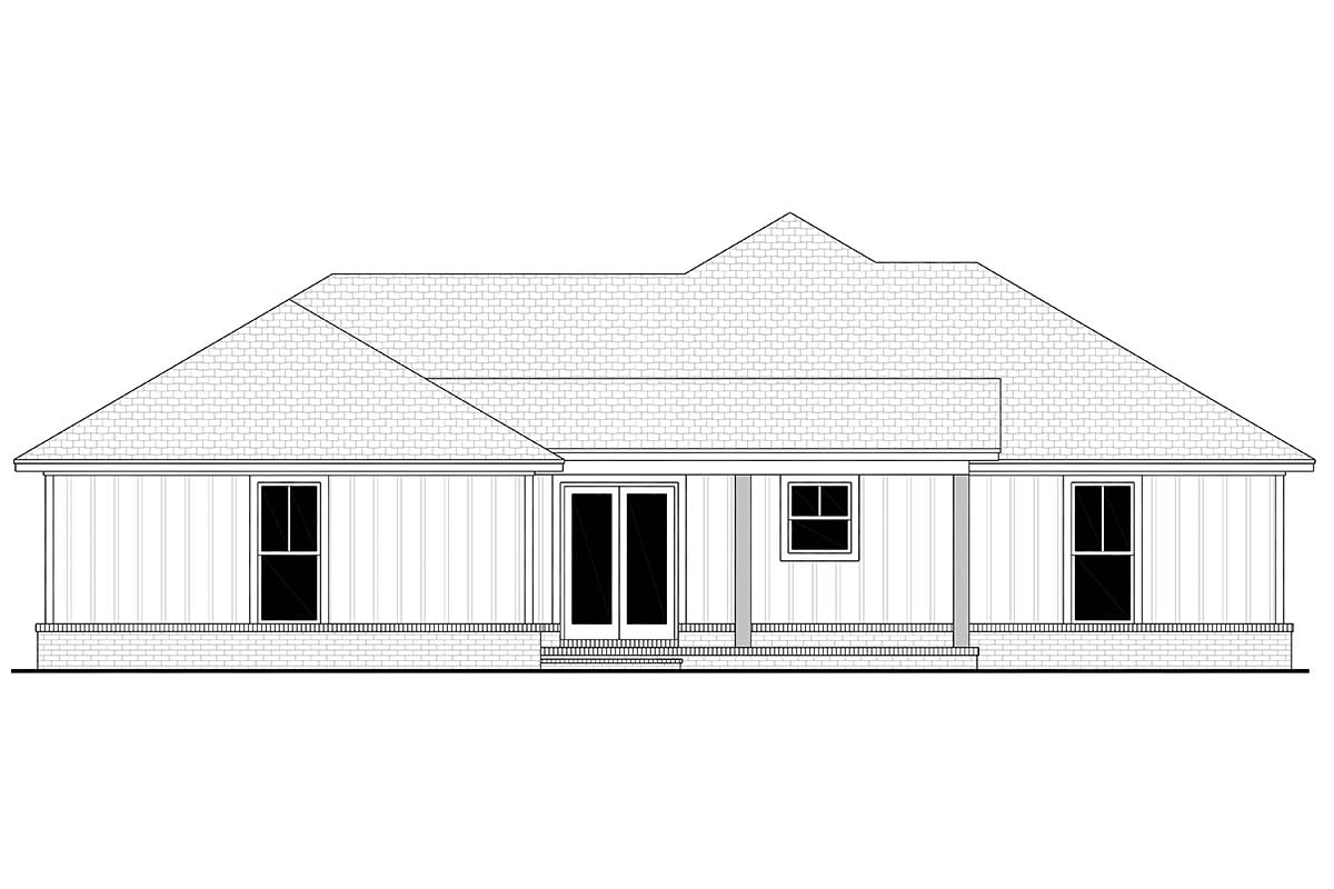 Country, Craftsman, Farmhouse, Traditional Plan with 1327 Sq. Ft., 3 Bedrooms, 2 Bathrooms, 2 Car Garage Rear Elevation