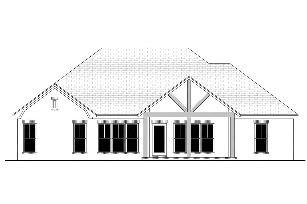 Country, French Country, One-Story, Traditional House Plan 56709 with 3 Beds, 2 Baths, 2 Car Garage Rear Elevation