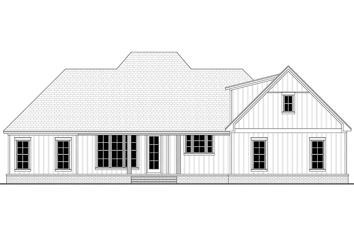 Country, French Country, Southern House Plan 56711 with 3 Beds, 3 Baths, 2 Car Garage Rear Elevation