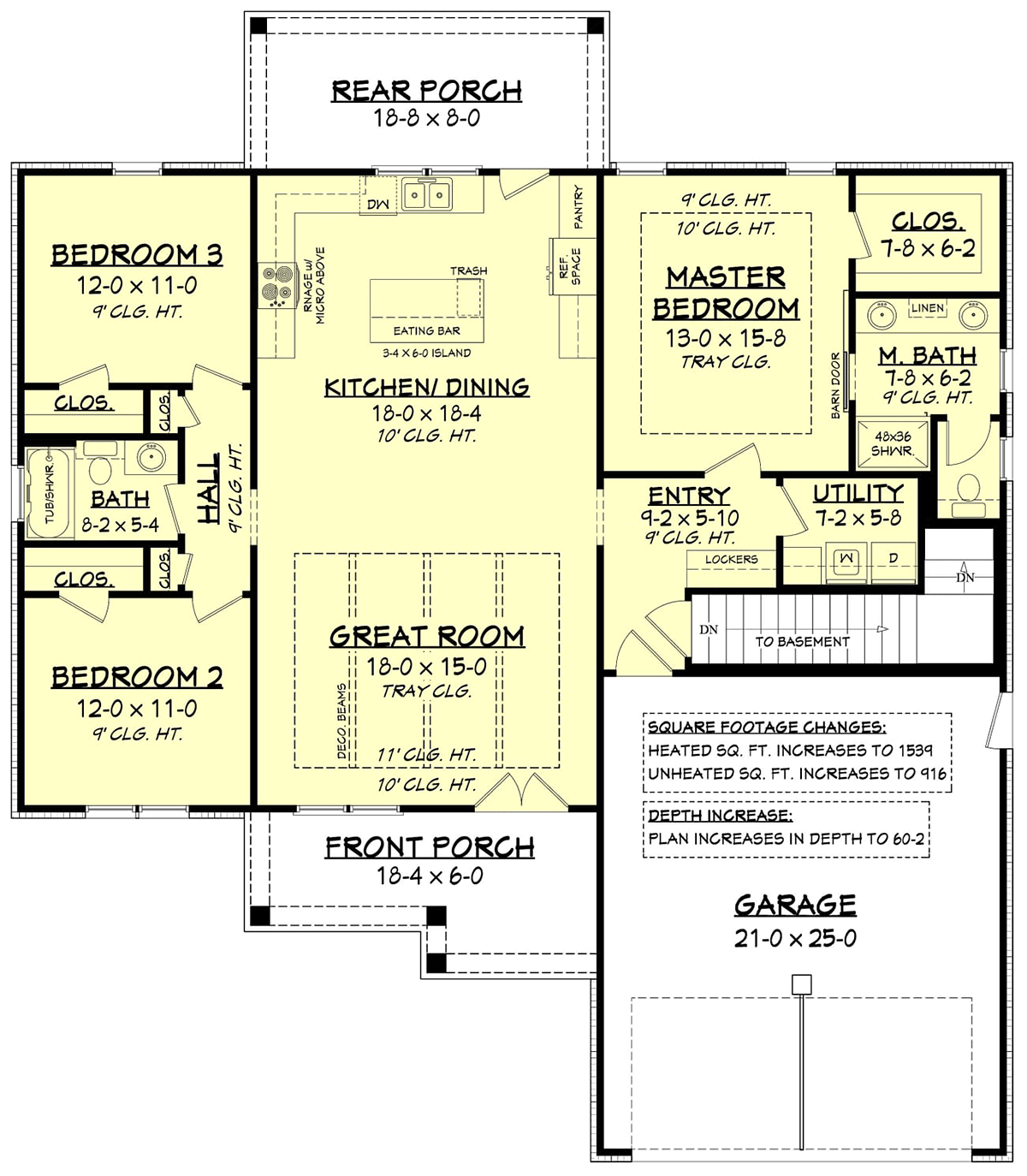 Country, Farmhouse, Southern, Traditional House Plan 56712 with 3 Beds, 2 Baths, 2 Car Garage Alternate Level One