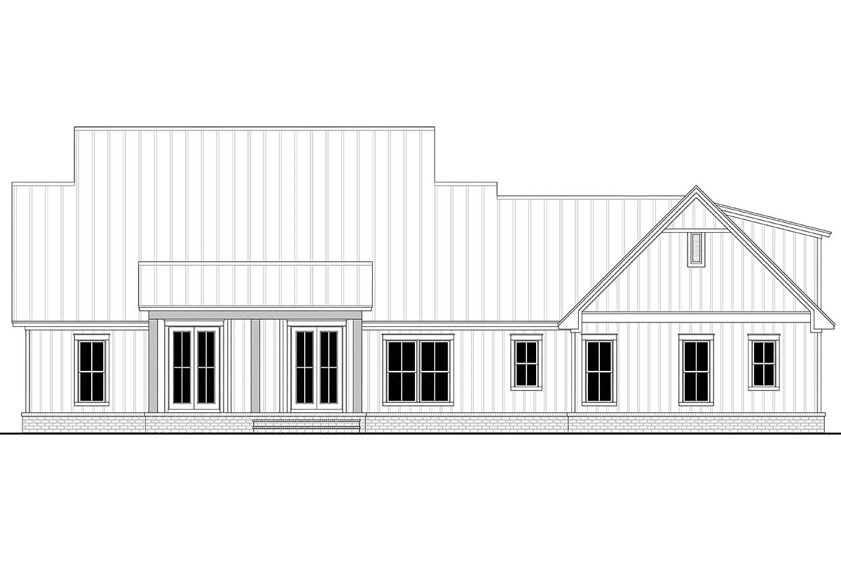 Country, Craftsman, Farmhouse, Southern, Traditional Plan with 2428 Sq. Ft., 3 Bedrooms, 3 Bathrooms, 2 Car Garage Rear Elevation