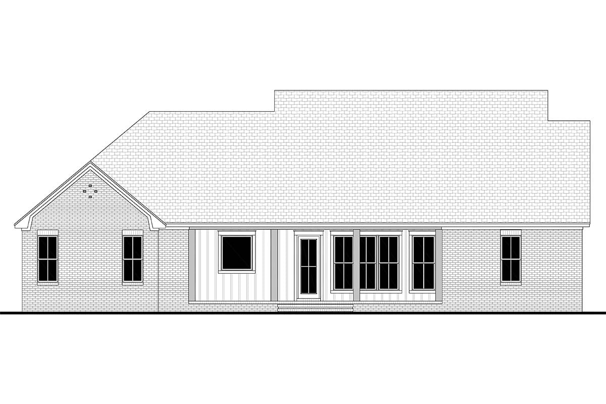 Country, Farmhouse, French Country Plan with 2608 Sq. Ft., 4 Bedrooms, 3 Bathrooms, 2 Car Garage Rear Elevation