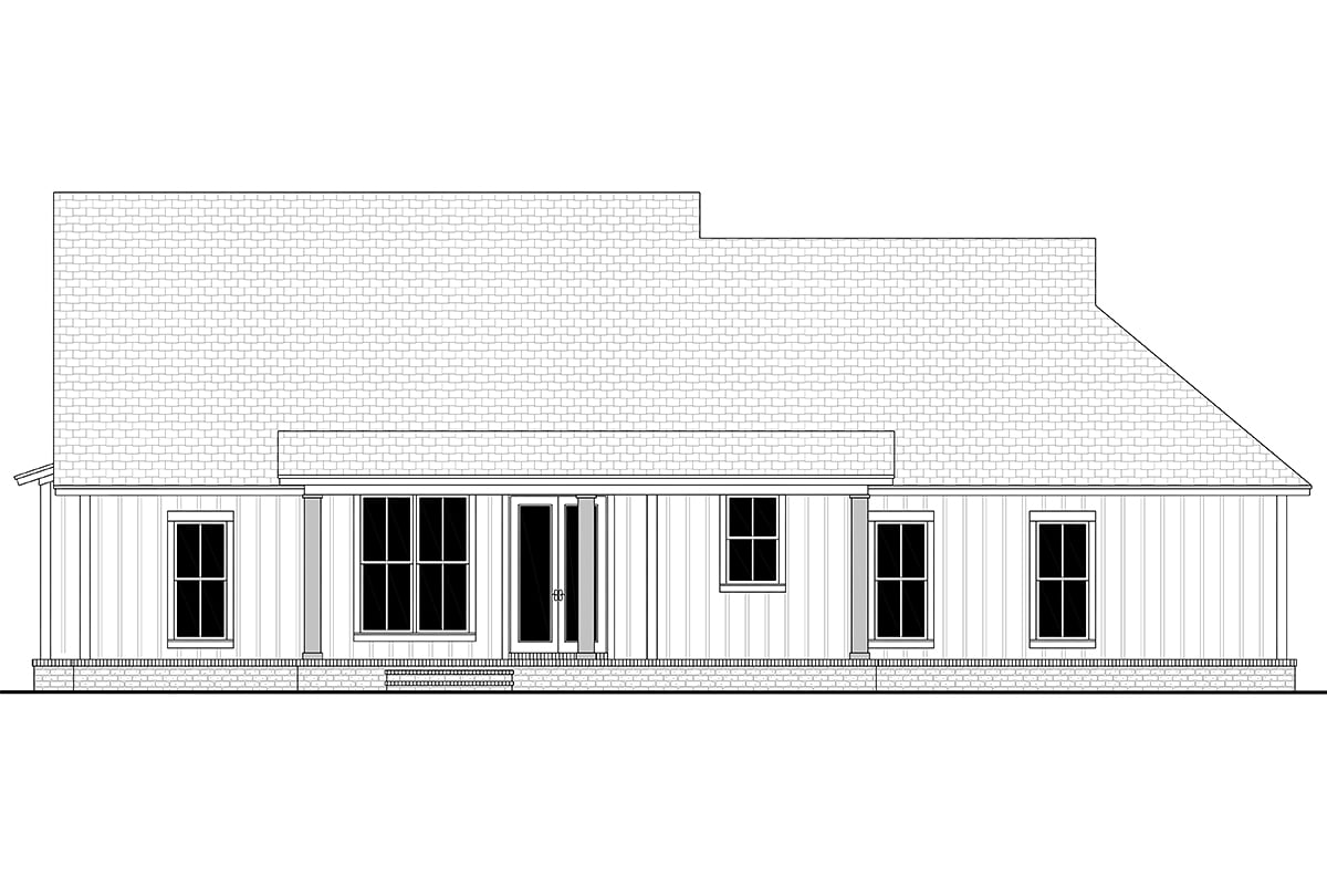 Country, Farmhouse, One-Story, Traditional House Plan 56715 with 3 Beds, 2 Baths, 2 Car Garage Rear Elevation