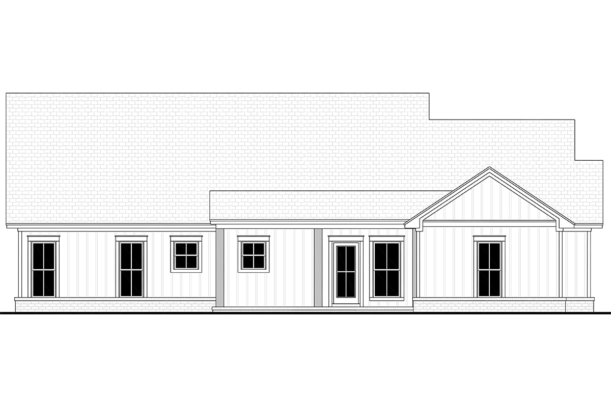 Country, Farmhouse, One-Story Plan with 1992 Sq. Ft., 4 Bedrooms, 2 Bathrooms, 2 Car Garage Rear Elevation