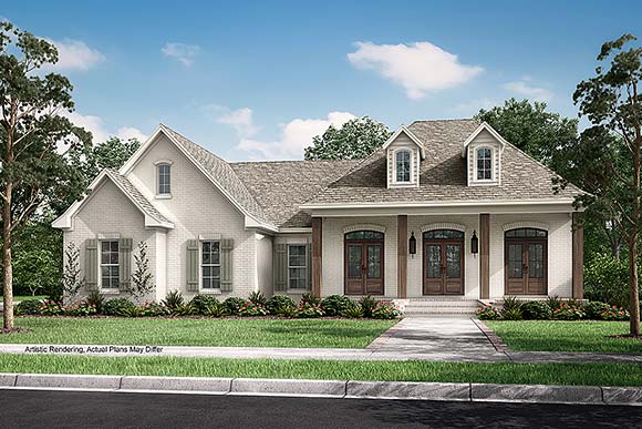Colonial, French Country, Southern House Plan 56900 with 3 Beds, 2 Baths, 2 Car Garage Elevation