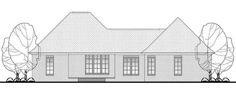 Country, Craftsman, Traditional Plan with 1769 Sq. Ft., 3 Bedrooms, 2 Bathrooms, 2 Car Garage Rear Elevation
