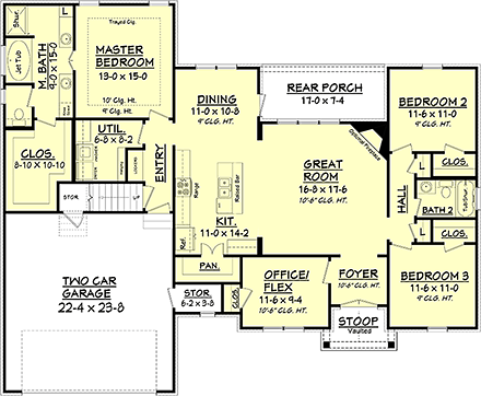 French Country, Traditional House Plan 56906 with 3 Beds, 2 Baths, 2 Car Garage First Level Plan