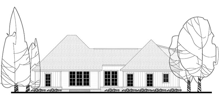 Country, Craftsman, Southern, Traditional Plan with 2073 Sq. Ft., 3 Bedrooms, 2 Bathrooms, 2 Car Garage Rear Elevation