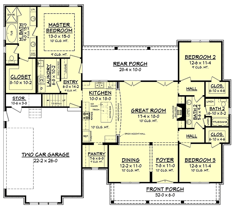 Country, Craftsman, Farmhouse House Plan 56912 with 3 Beds, 2 Baths, 2 Car Garage Level One