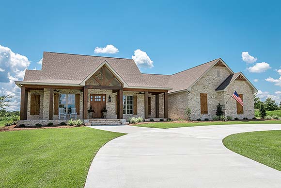Country, Farmhouse, Southern, Traditional House Plan 56916 with 3 Beds, 3 Baths, 2 Car Garage Elevation