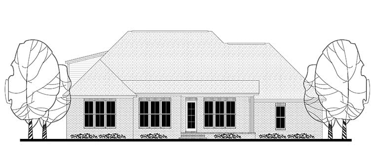 Country, Craftsman, Traditional Plan with 2329 Sq. Ft., 4 Bedrooms, 3 Bathrooms, 2 Car Garage Rear Elevation