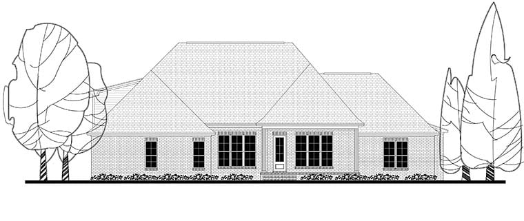 Country, Craftsman, Traditional Plan with 2641 Sq. Ft., 4 Bedrooms, 3 Bathrooms, 2 Car Garage Rear Elevation