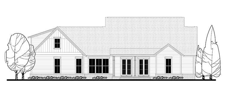 Country, Farmhouse, Southern Plan with 2686 Sq. Ft., 4 Bedrooms, 3 Bathrooms, 2 Car Garage Rear Elevation