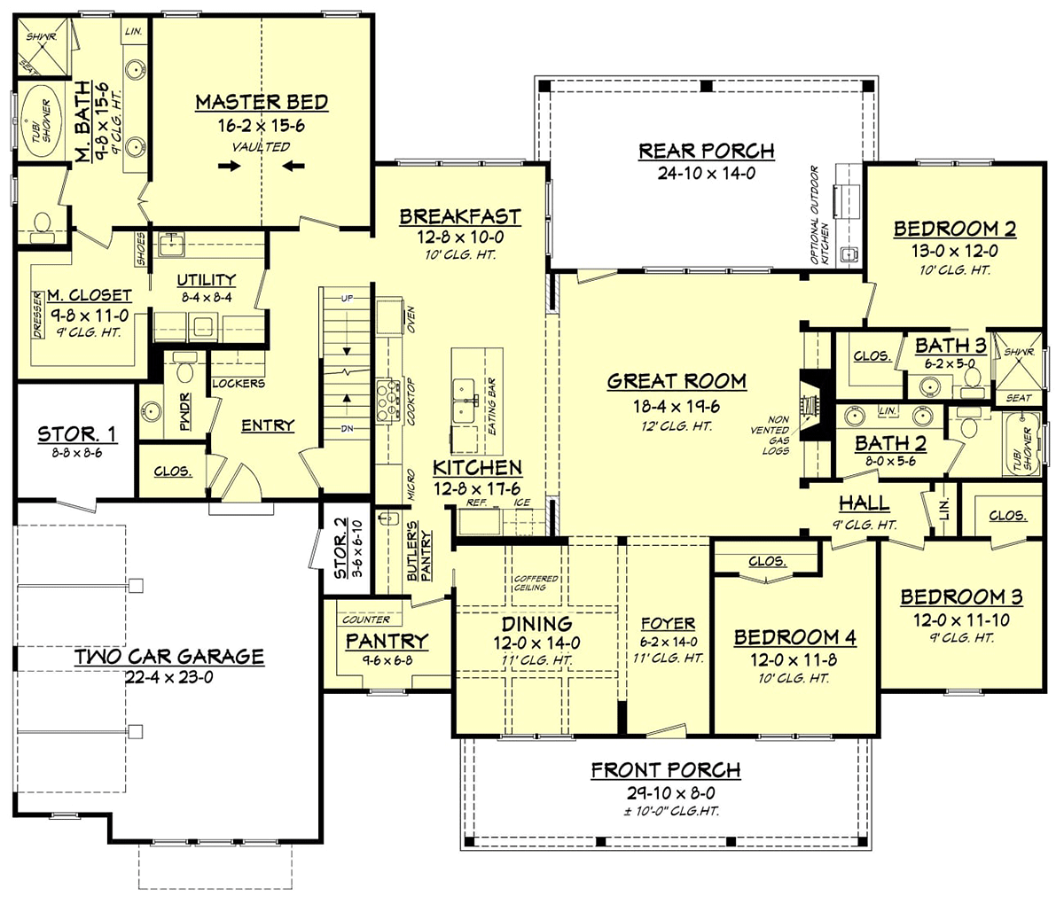 House Plan 56926 - Southern Style with 2742 Sq Ft, 4 Bed, 3 Bath,