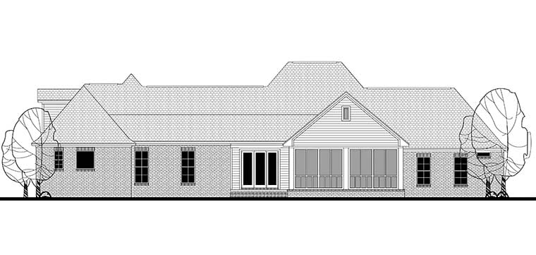 Colonial, Country, Southern, Traditional House Plan 56928 with 4 Beds, 4 Baths, 3 Car Garage Rear Elevation