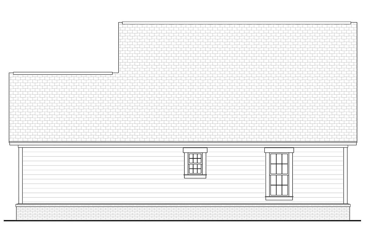 Cabin, Country, Southern Plan with 900 Sq. Ft., 2 Bedrooms, 2 Bathrooms, 1 Car Garage Rear Elevation