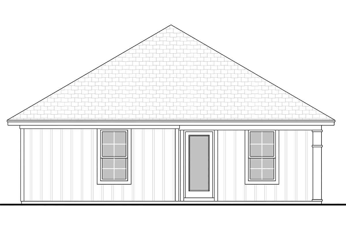 Country, Ranch, Traditional Plan with 1250 Sq. Ft., 3 Bedrooms, 2 Bathrooms, 1 Car Garage Rear Elevation
