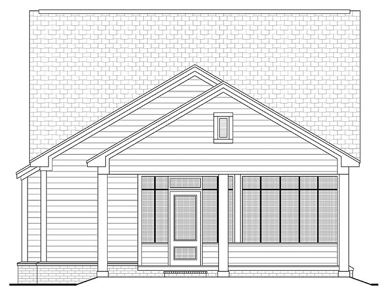 Cottage, Country, Southern, Traditional House Plan 56937 with 3 Beds, 2 Baths, 2 Car Garage Rear Elevation