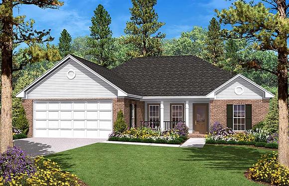 Country, Ranch, Traditional House Plan 56943 with 3 Beds, 2 Baths, 2 Car Garage Elevation