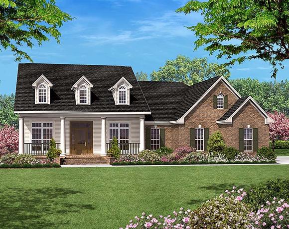 Colonial, Country, Ranch, Southern House Plan 56950 with 3 Beds, 2 Baths, 2 Car Garage Elevation