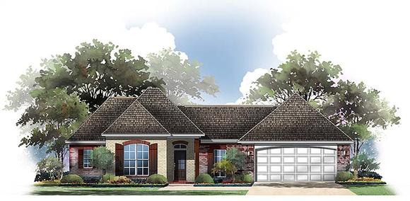 Country, European, French Country House Plan 56955 with 3 Beds, 2 Baths, 2 Car Garage Elevation