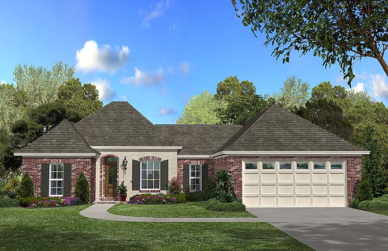 Country, European, French Country Plan with 1500 Sq. Ft., 3 Bedrooms, 2 Bathrooms, 2 Car Garage Elevation