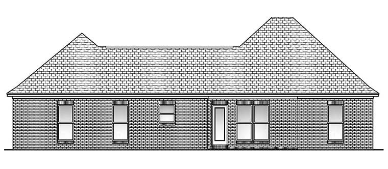 Country, European, French Country Plan with 1500 Sq. Ft., 3 Bedrooms, 2 Bathrooms, 2 Car Garage Rear Elevation