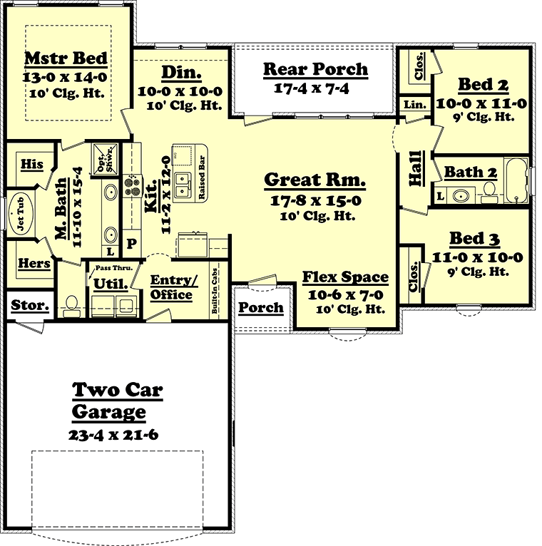 House Plan 56957 - French Country Style with 1500 Sq Ft, 3 Bed, 2