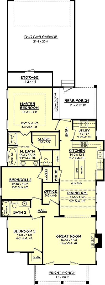 Cottage, Country, Traditional House Plan 56959 with 3 Beds, 2 Baths, 2 Car Garage First Level Plan