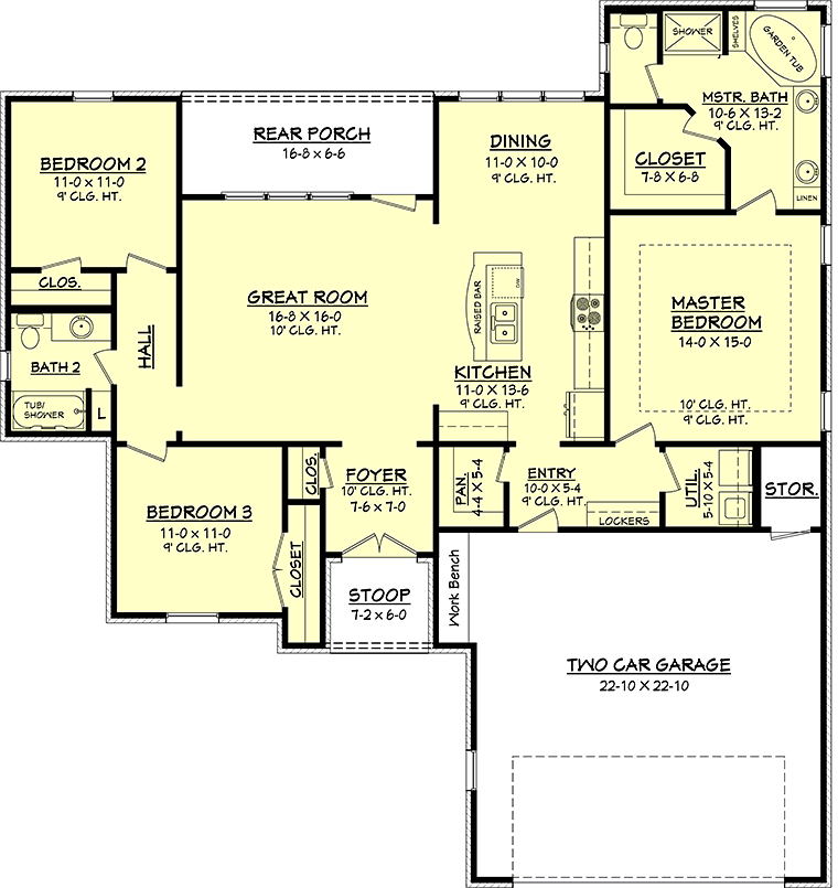 European, French Country House Plan 56962 with 3 Beds, 2 Baths, 2 Car Garage Level One