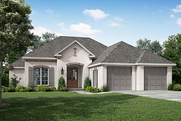 Country, European, French Country House Plan 56968 with 3 Beds, 2 Baths, 2 Car Garage Elevation