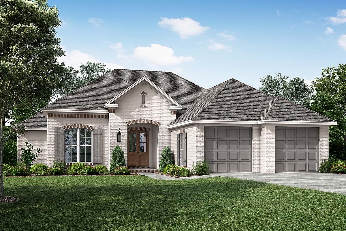 Country, European, French Country Plan with 1600 Sq. Ft., 3 Bedrooms, 2 Bathrooms, 2 Car Garage Elevation
