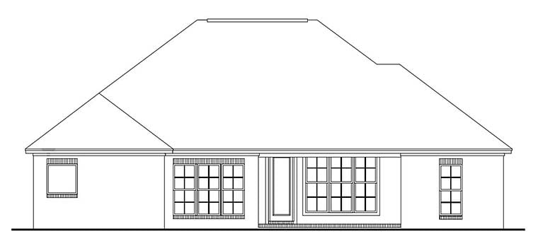 Country, European, French Country Plan with 1600 Sq. Ft., 3 Bedrooms, 2 Bathrooms, 2 Car Garage Rear Elevation