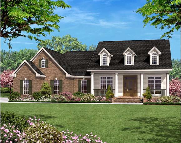 Country, Ranch, Traditional House Plan 56978 with 3 Beds, 3 Baths, 2 Car Garage Elevation
