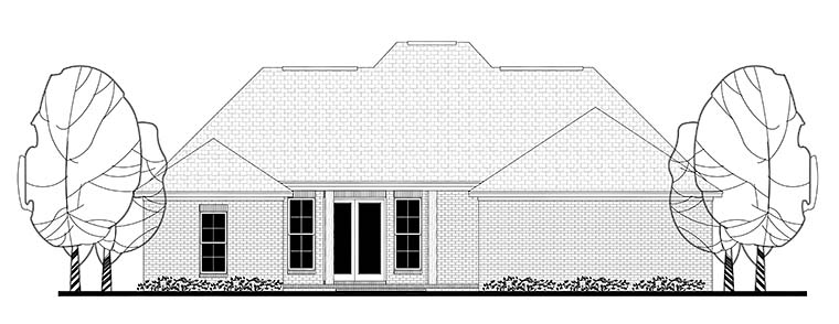 European, French Country, Traditional Plan with 1715 Sq. Ft., 3 Bedrooms, 2 Bathrooms, 2 Car Garage Rear Elevation