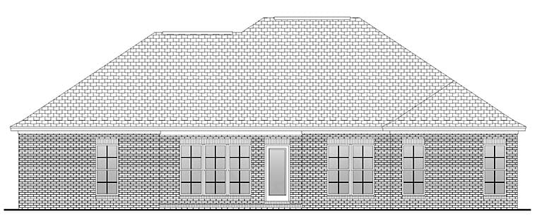Country, European, French Country Plan with 1750 Sq. Ft., 4 Bedrooms, 2 Bathrooms, 2 Car Garage Rear Elevation