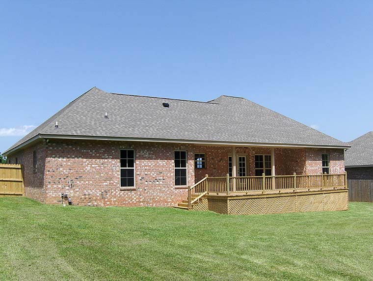 Country, French Country Plan with 1750 Sq. Ft., 3 Bedrooms, 2 Bathrooms, 2 Car Garage Rear Elevation